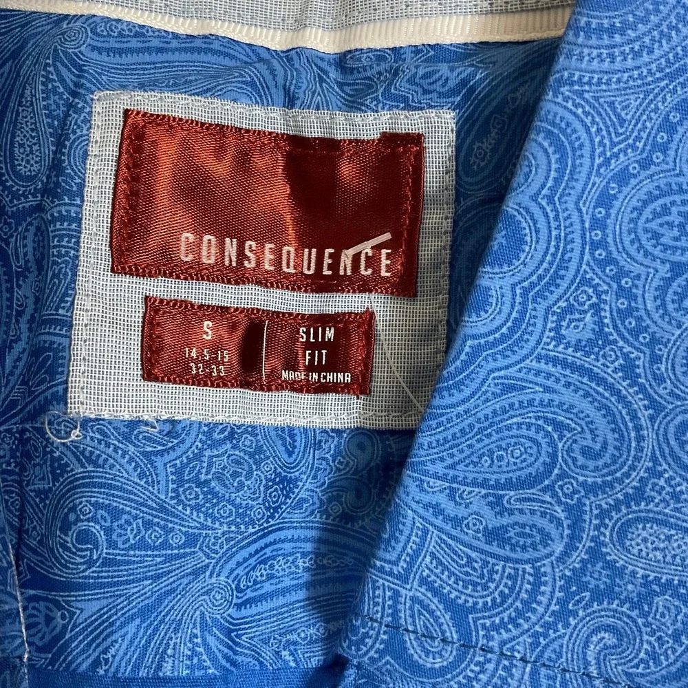 Consequence Paisley slim fit‎ Button Down blue men's Shirt S